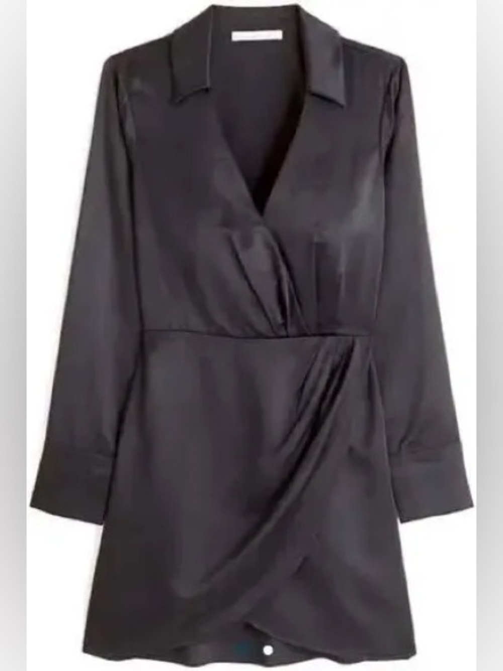 Abercrombie & Fitch Satin Wrap-Front Mini Dress Black - Size XL